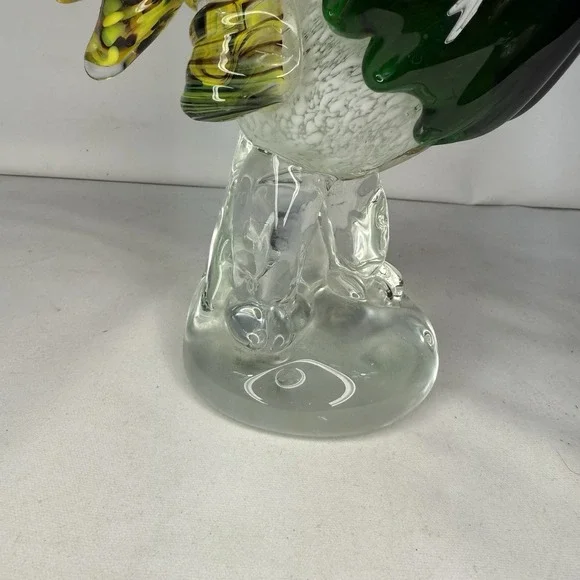 Vintage Murano Style Glass Rooster Bird Decor Colorful Clear Green Yellow - Picture 7 of 13
